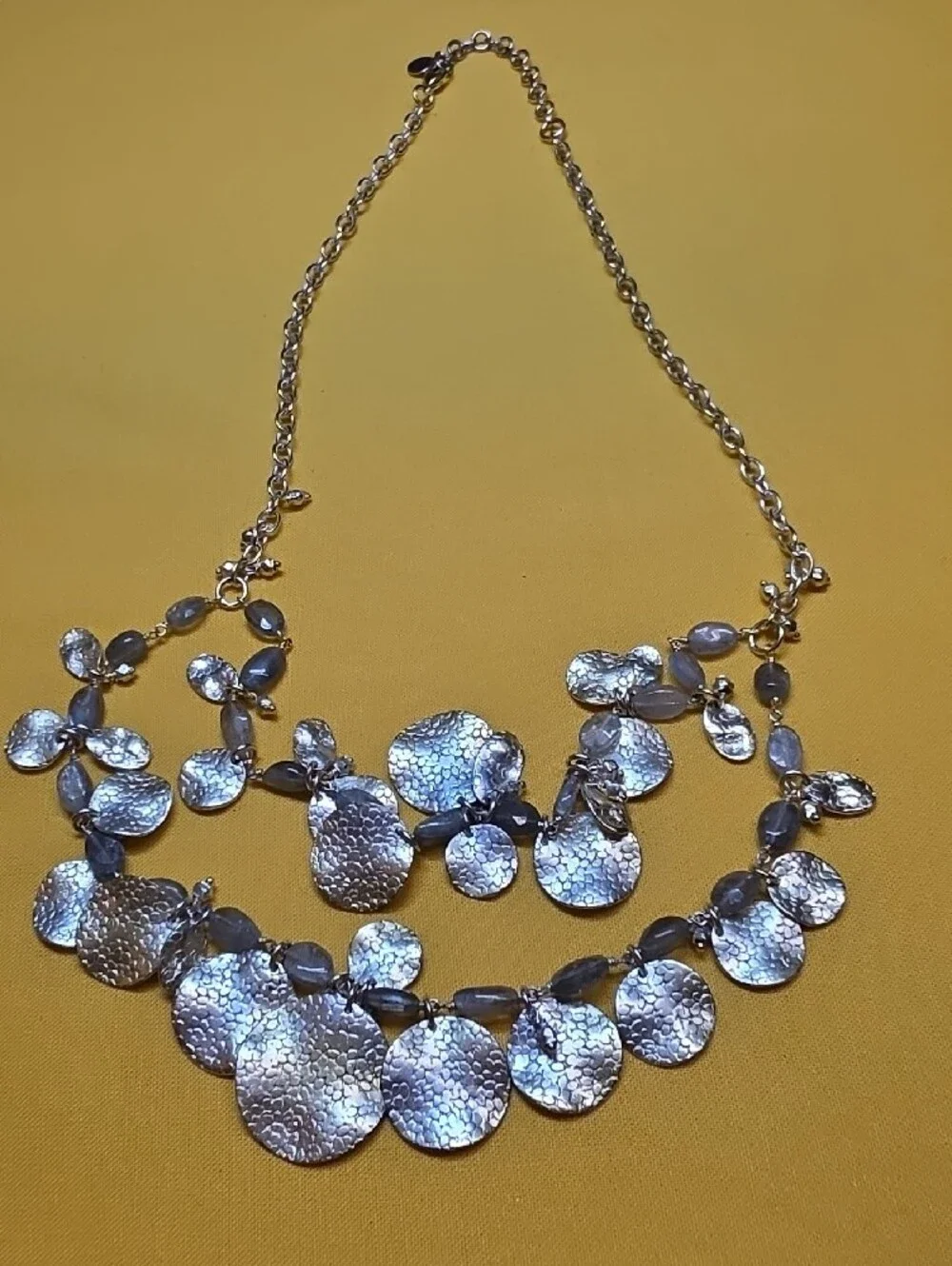 Stella & Dot Calypso Coin Necklace Silver Hammered Disc Bib Statement 17